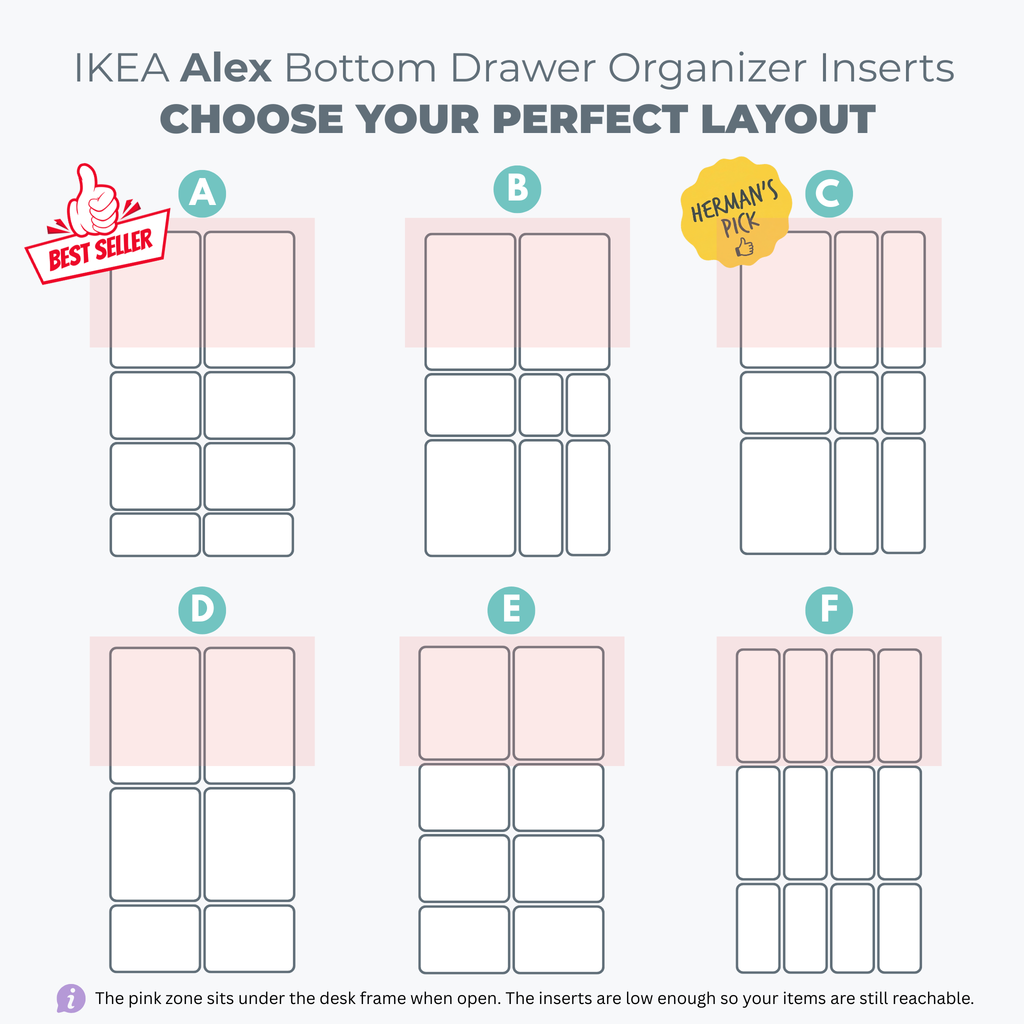 IKEA ALEX Bottom Drawer Organizer Inserts | Desk Drawer Dividers for Makeup, Office & Craft Storage | 3D Printed Modular