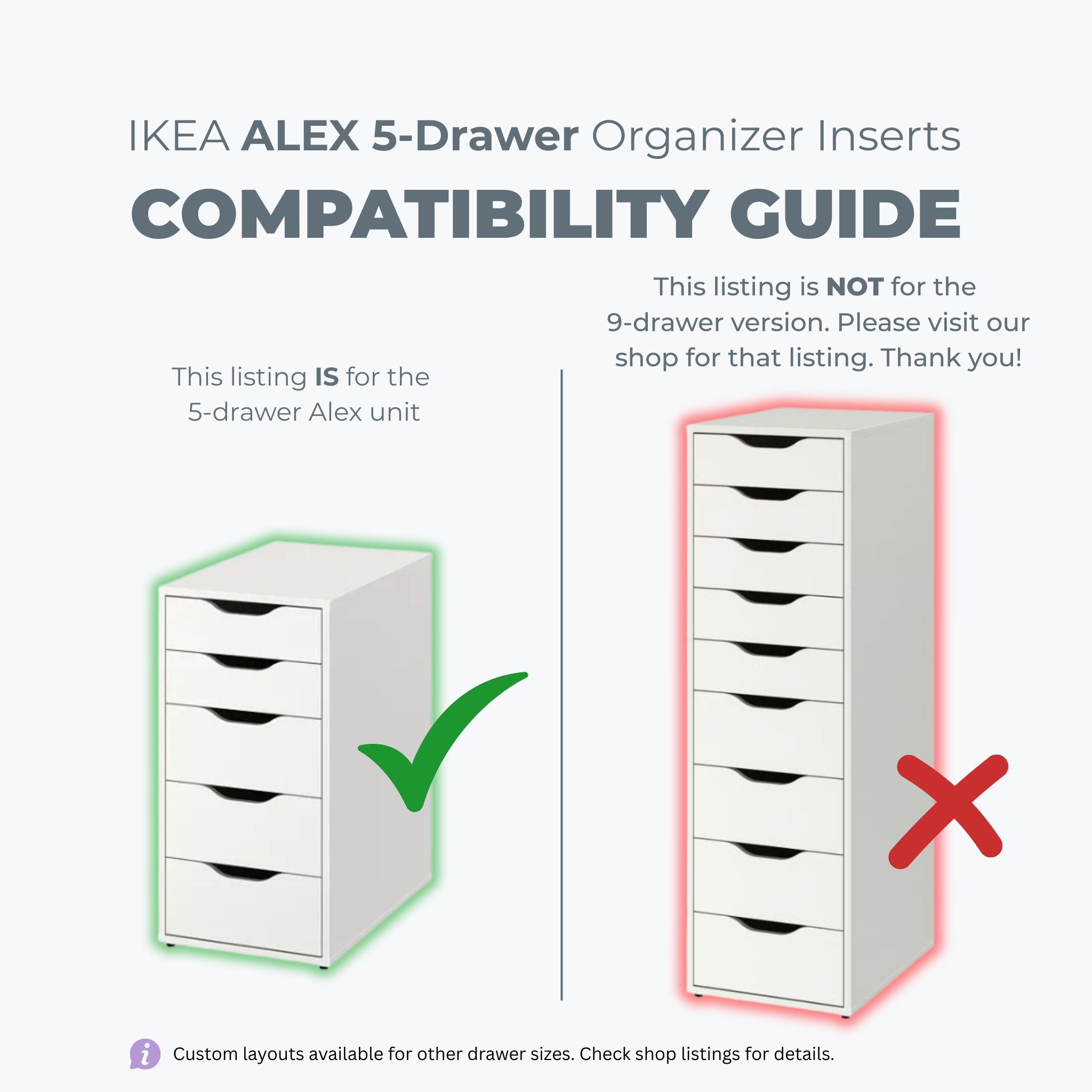 IKEA ALEX Bottom Drawer Organizer Inserts | Desk Drawer Dividers for Makeup, Office & Craft Storage | 3D Printed Modular