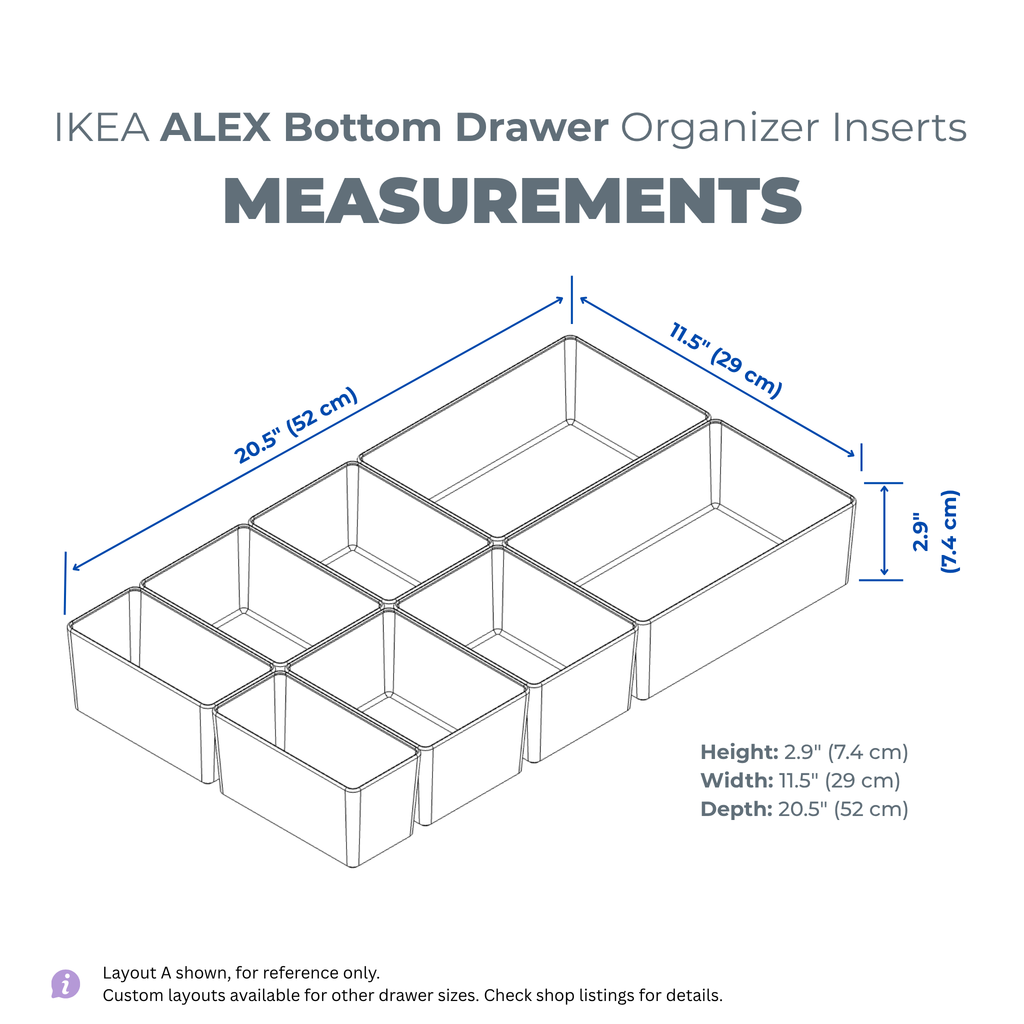 IKEA ALEX Bottom Drawer Organizer Inserts | Desk Drawer Dividers for Makeup, Office & Craft Storage | 3D Printed Modular