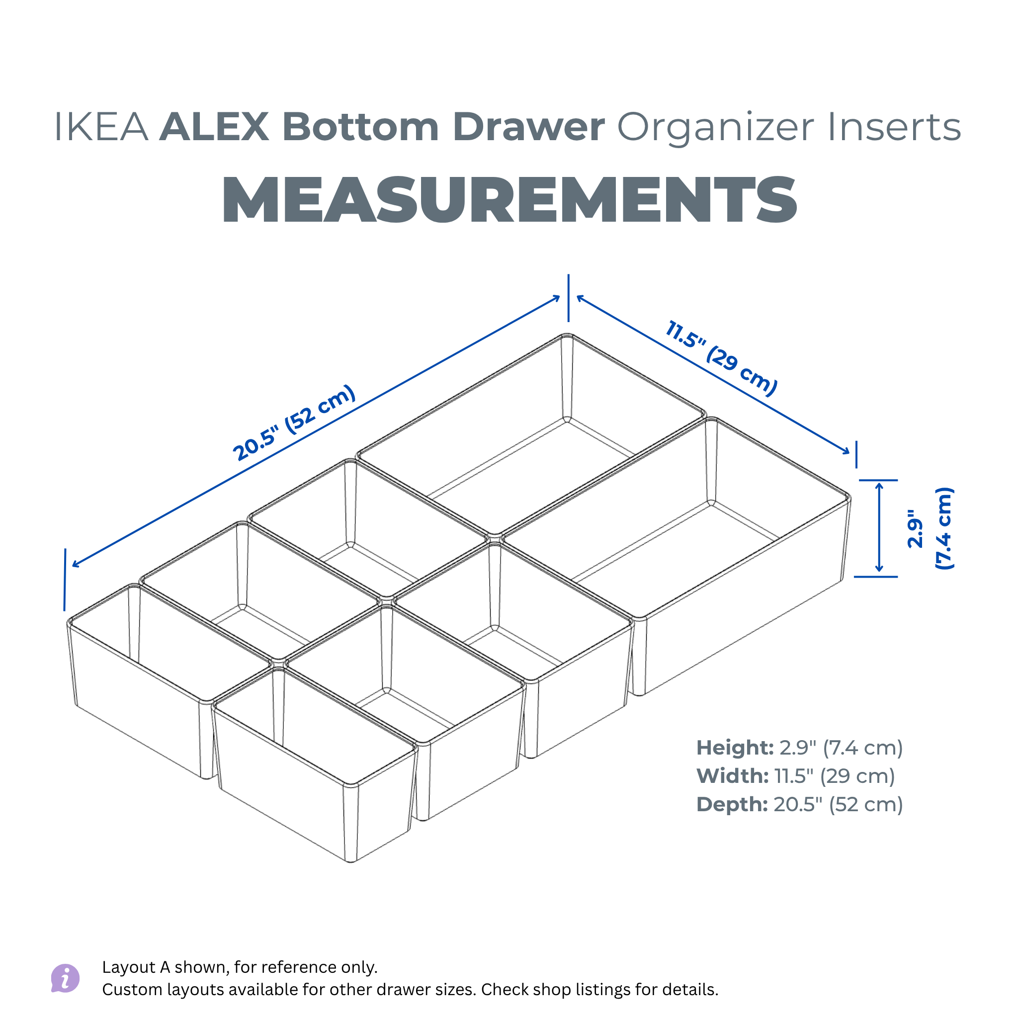 IKEA ALEX Bottom Drawer Organizer Inserts | Desk Drawer Dividers for Makeup, Office & Craft Storage | 3D Printed Modular