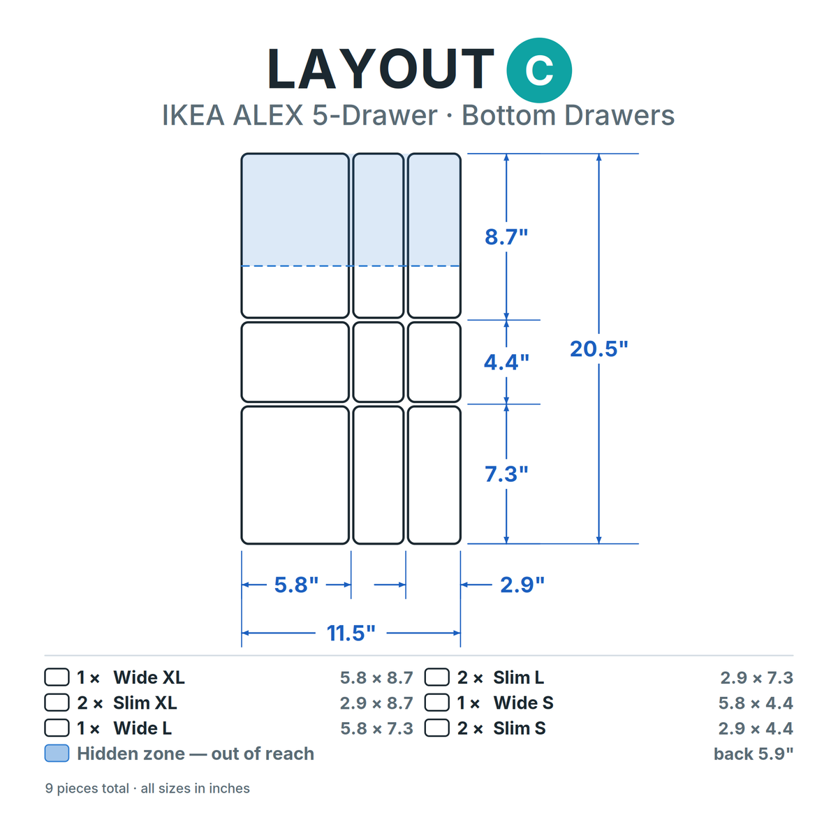 ALEX 5-Drawer Bottom Layout C