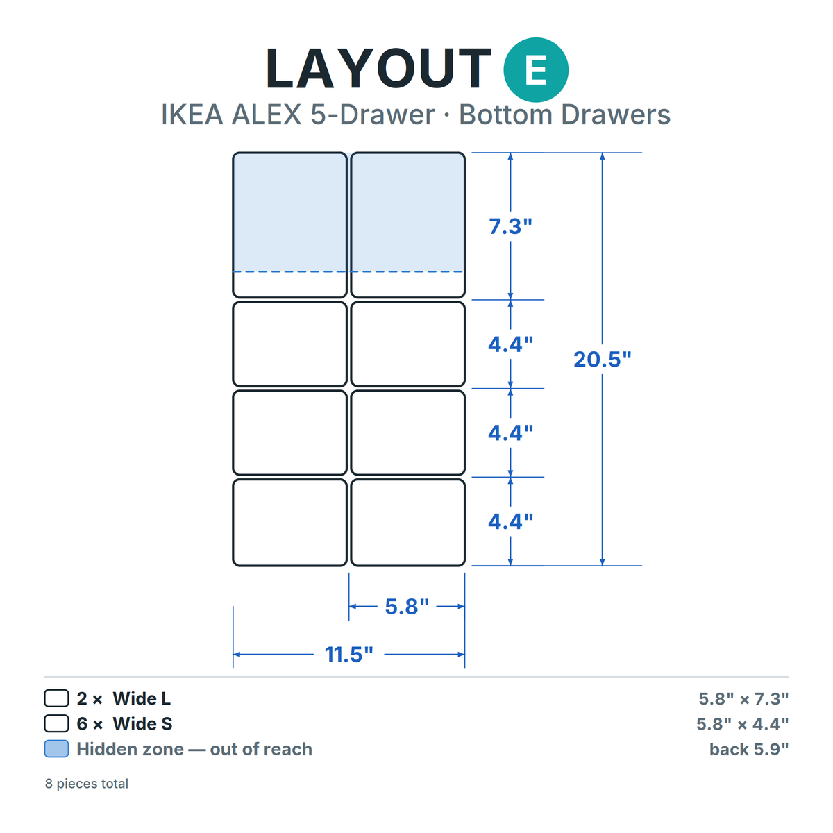 ALEX 5-Drawer Bottom Layout E