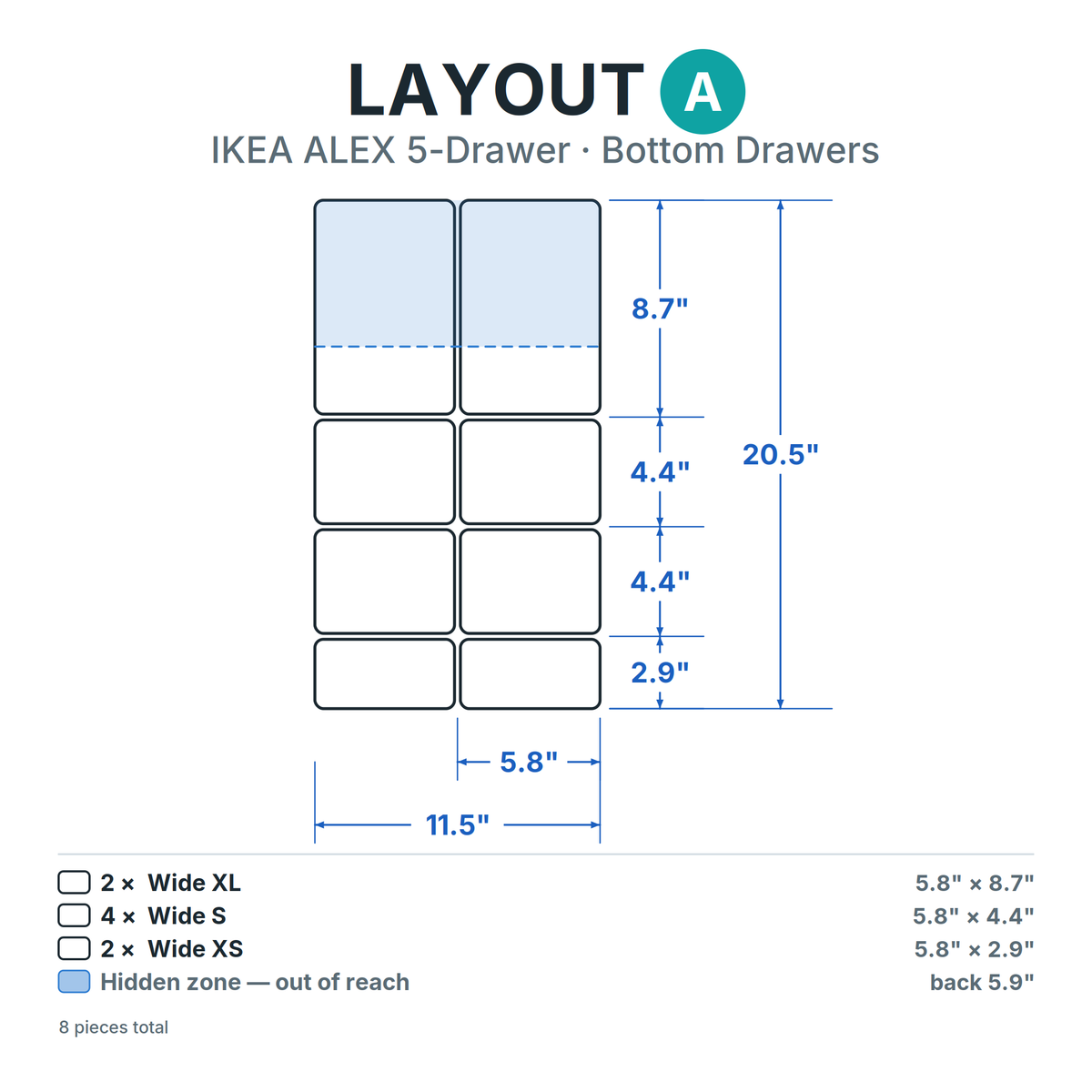 ALEX 5-Drawer Bottom Layout A