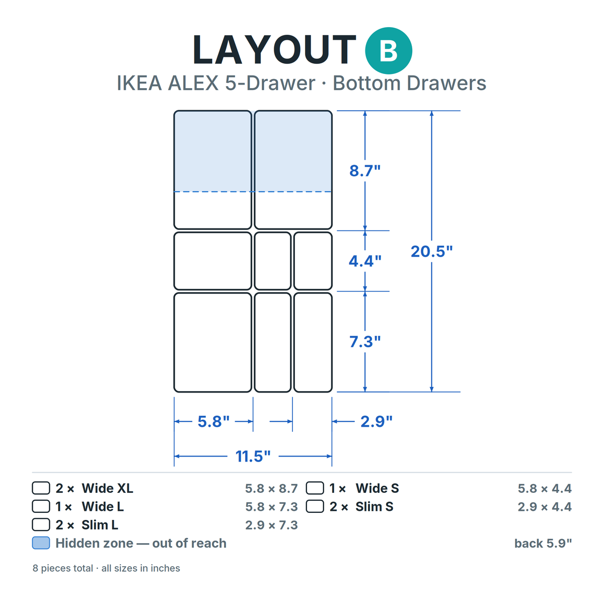 ALEX 5-Drawer Bottom Layout B