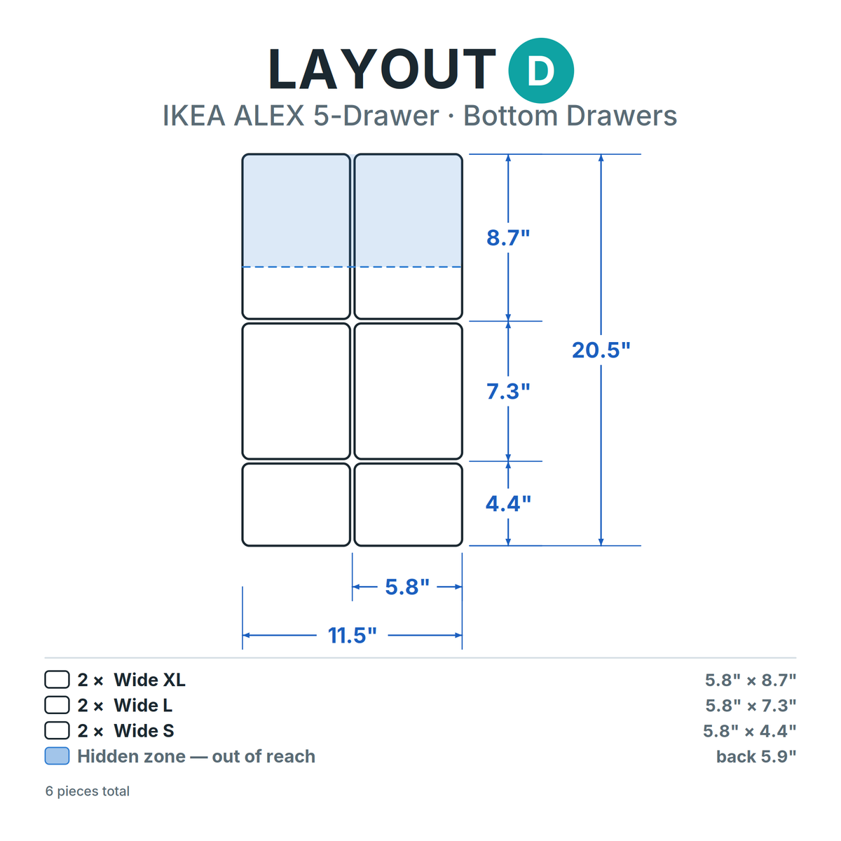 ALEX 5-Drawer Bottom Layout D