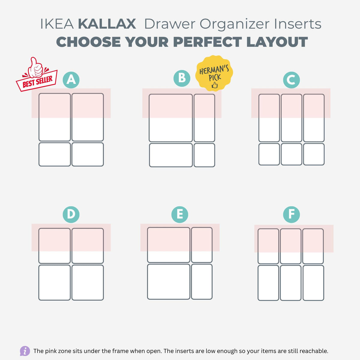 Modular Drawer Organizer Inserts for IKEA Kallax Drawer Insert, 2-Drawer Set, Mix & Match Layouts