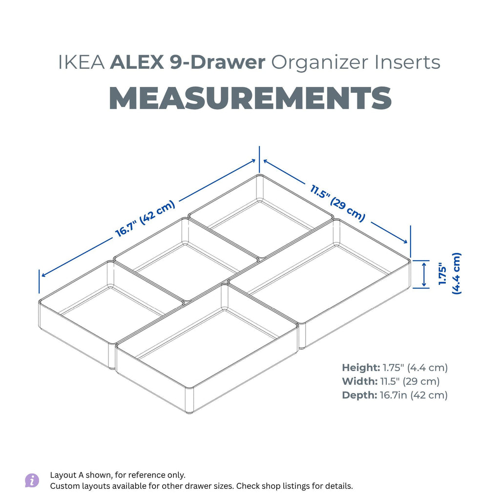 2.9” Tall Organizer Inserts for IKEA 9-Drawer Alex | Modular and Stackable Drawer Inserts for Perfect Fit and Versatility