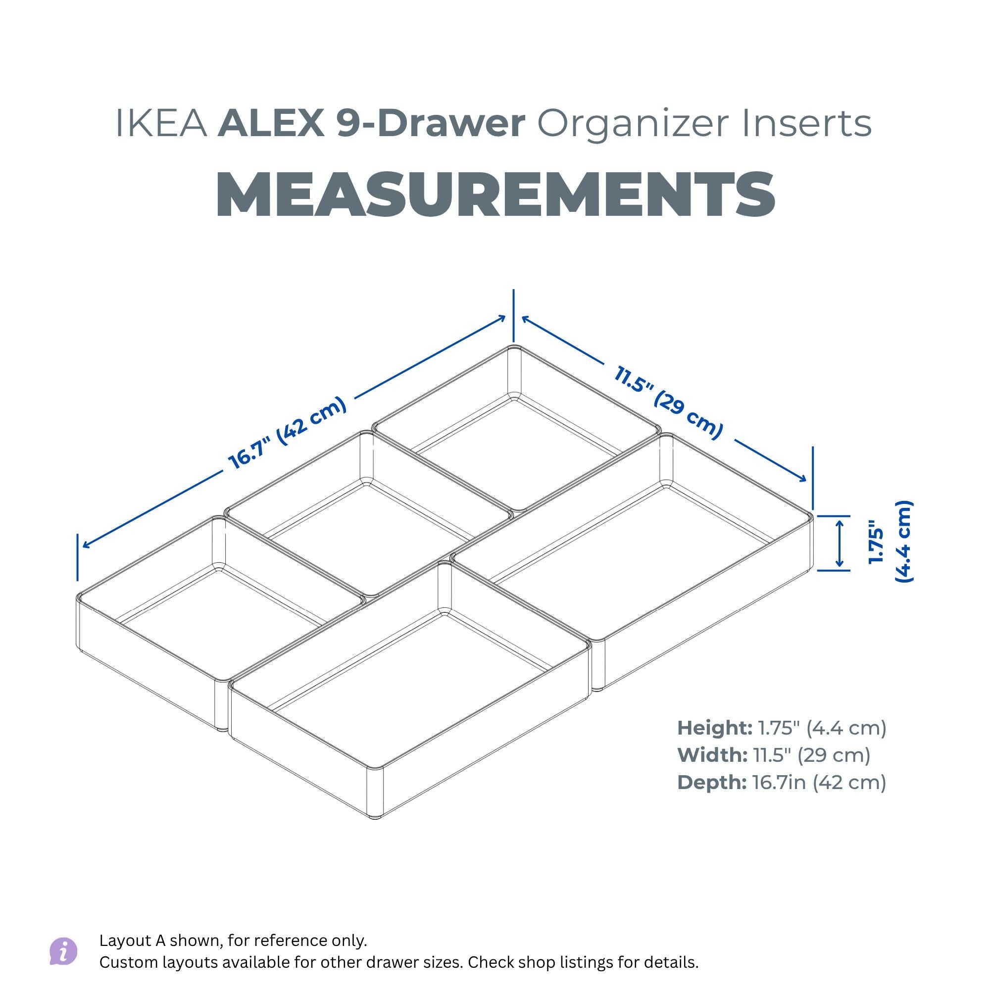 2.9” Tall Organizer Inserts for IKEA 9-Drawer Alex | Modular and Stackable Drawer Inserts for Perfect Fit and Versatility