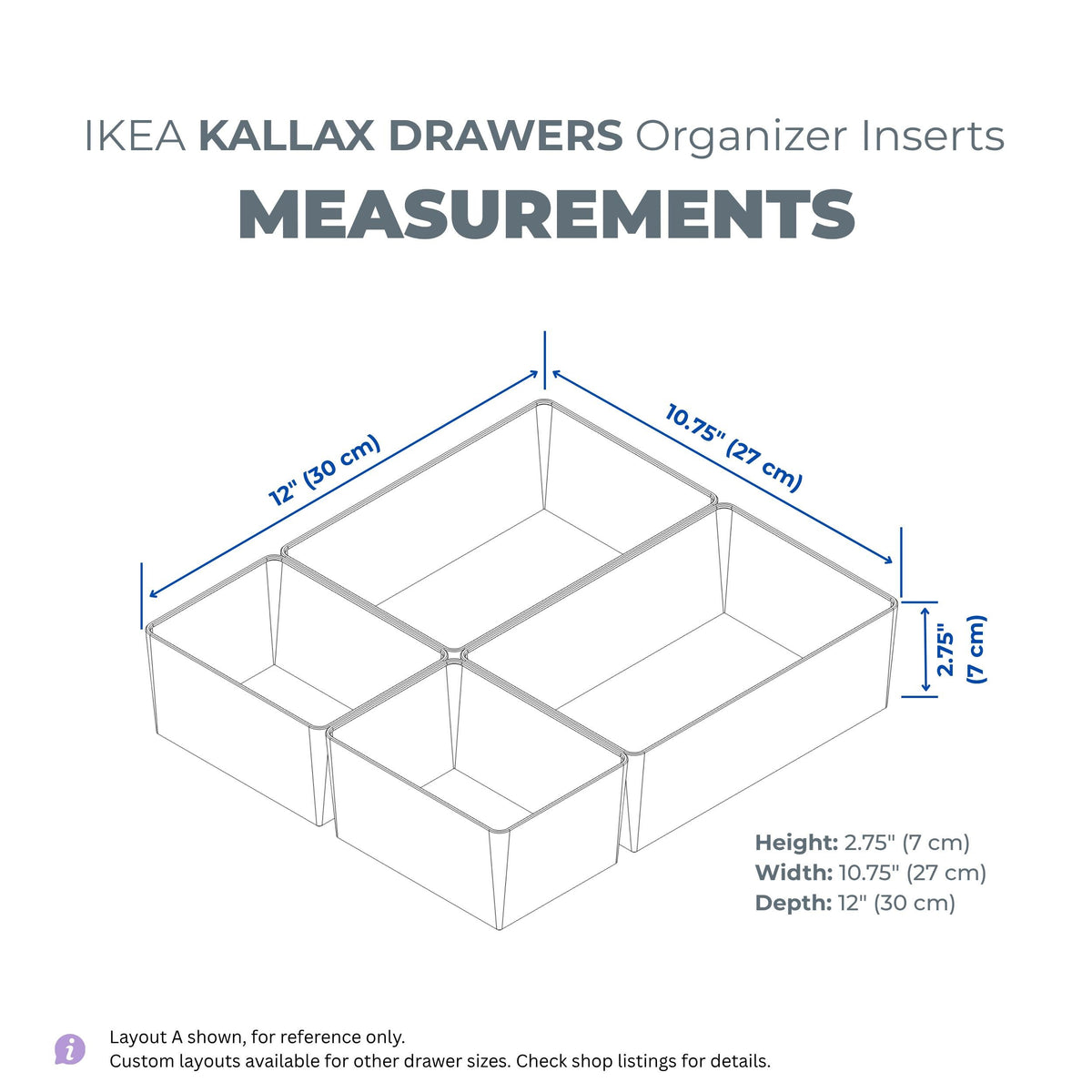 Modular Drawer Organizer Inserts for IKEA Kallax Drawer Insert, 2-Drawer Set, Mix & Match Layouts