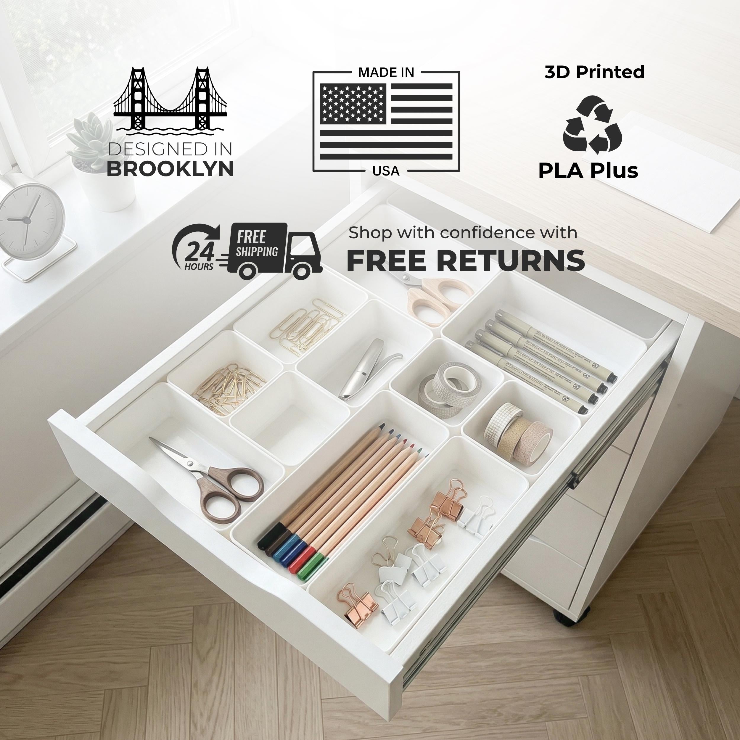 Drawer Organizer 1.75” tall Insert for IKEA Alex Wide Drawer Unit Top Drawers, Modular Divider Tray for Makeup, Craft, Office, Custom Layout