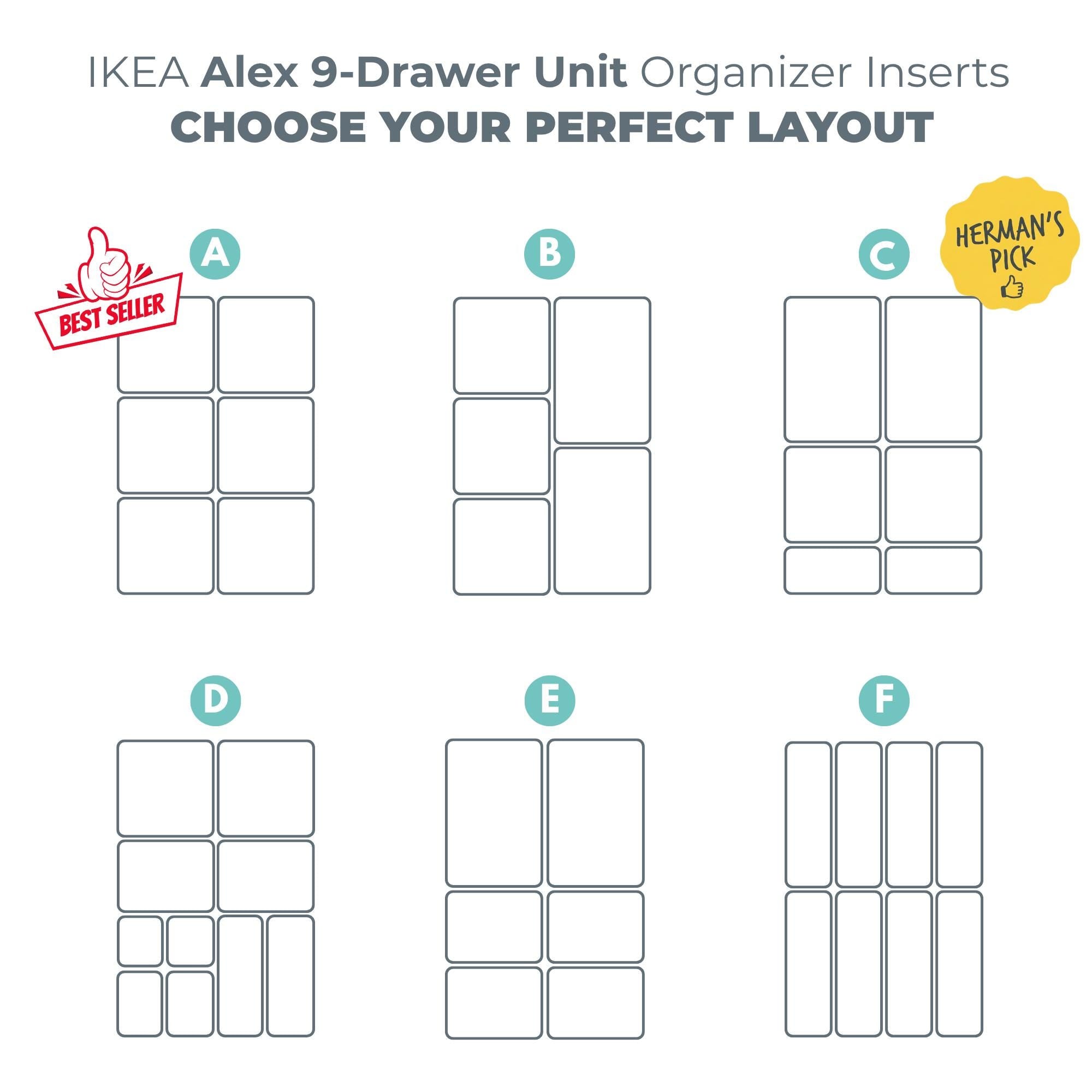 2.9” Tall Organizer Inserts for IKEA 9-Drawer Alex | Modular and Stackable Drawer Inserts for Perfect Fit and Versatility