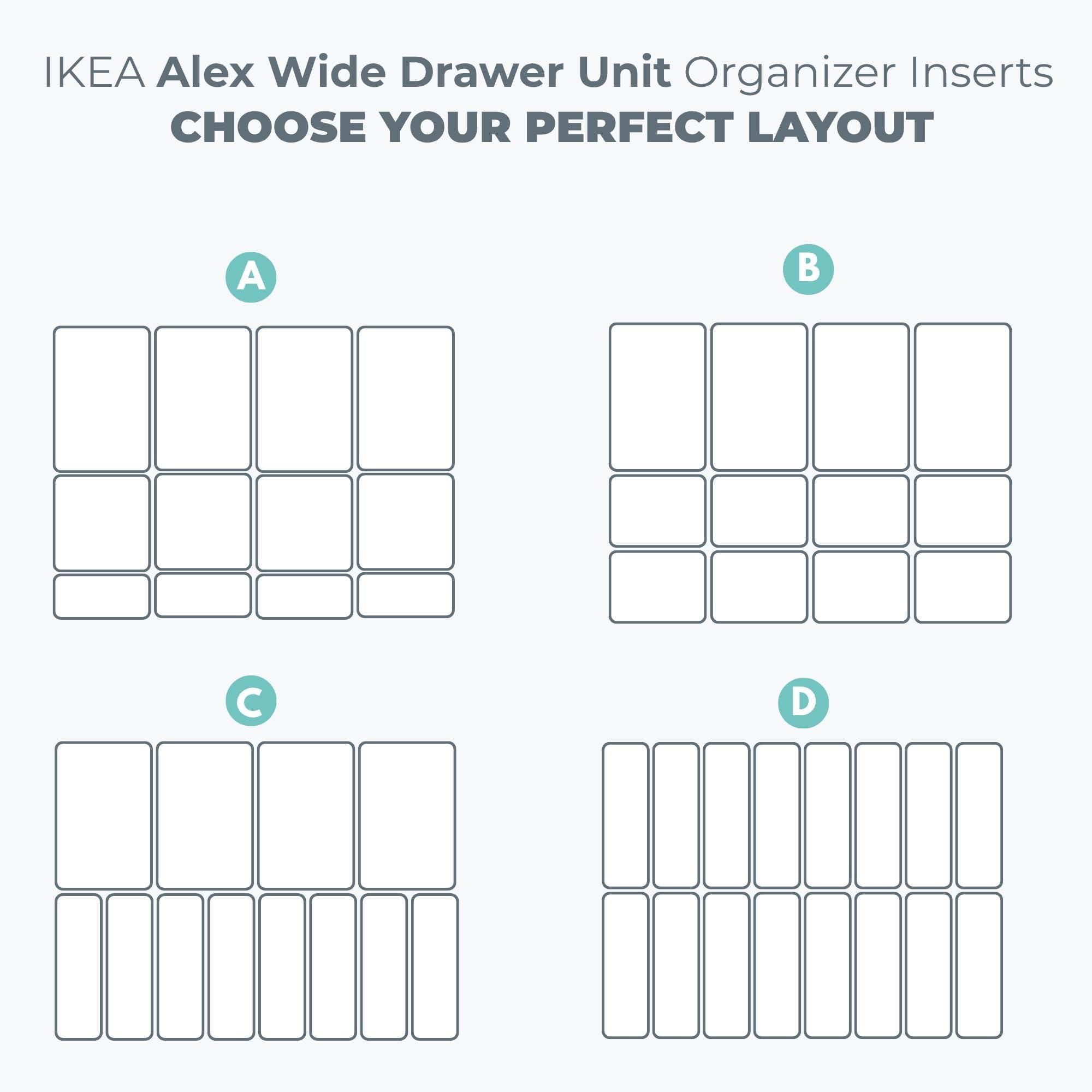Drawer Organizer 1.75” tall Insert for IKEA Alex Wide Drawer Unit Top Drawers, Modular Divider Tray for Makeup, Craft, Office, Custom Layout