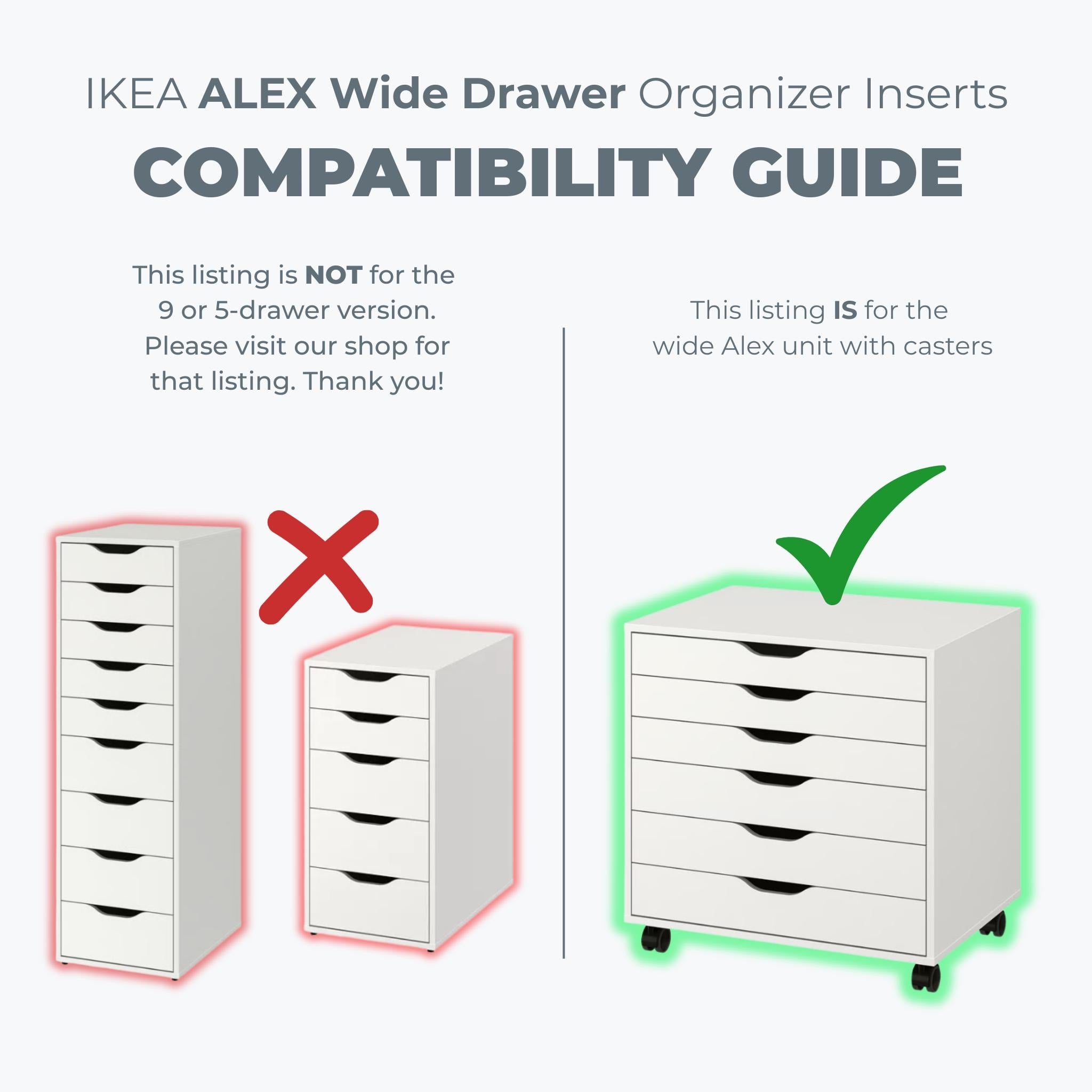 Drawer Organizer 1.75” tall Insert for IKEA Alex Wide Drawer Unit Top Drawers, Modular Divider Tray for Makeup, Craft, Office, Custom Layout