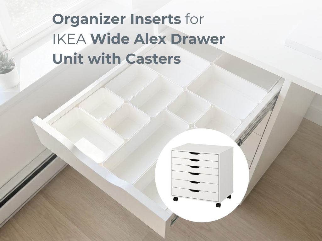 Drawer Organizer 1.75” tall Insert for IKEA Alex Wide Drawer Unit Top Drawers, Modular Divider Tray for Makeup, Craft, Office, Custom Layout