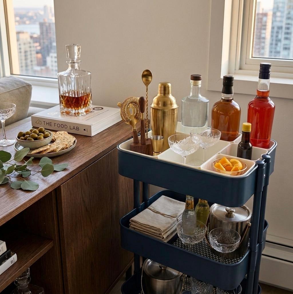 Bar Cart Organizer for IKEA Raskog | Modular Storage Bins for Cocktail Bottles, Bar Tools & Entertaining Essentials