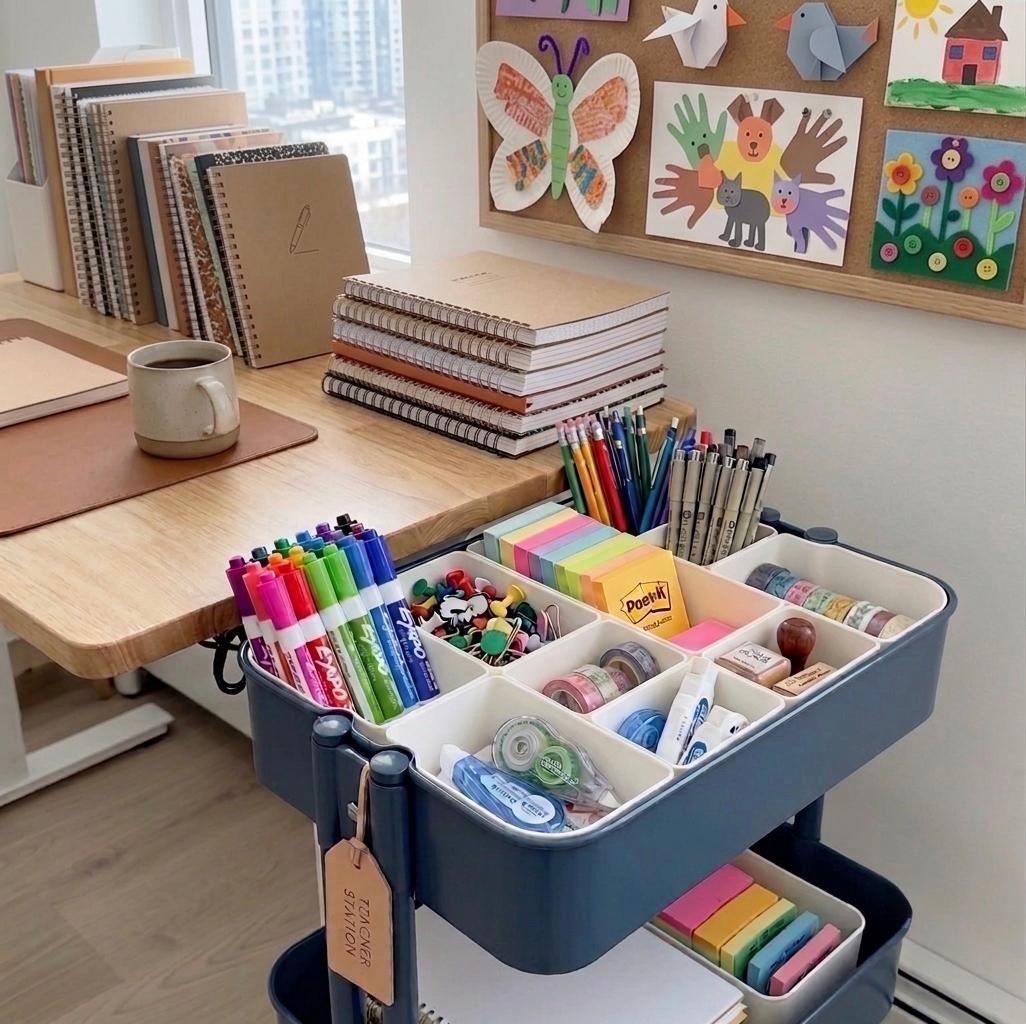 Teacher Cart Organizer Bins for IKEA Raskog | Classroom Supply Sorting Inserts for Rolling Trolley, Homeschool & School Organization