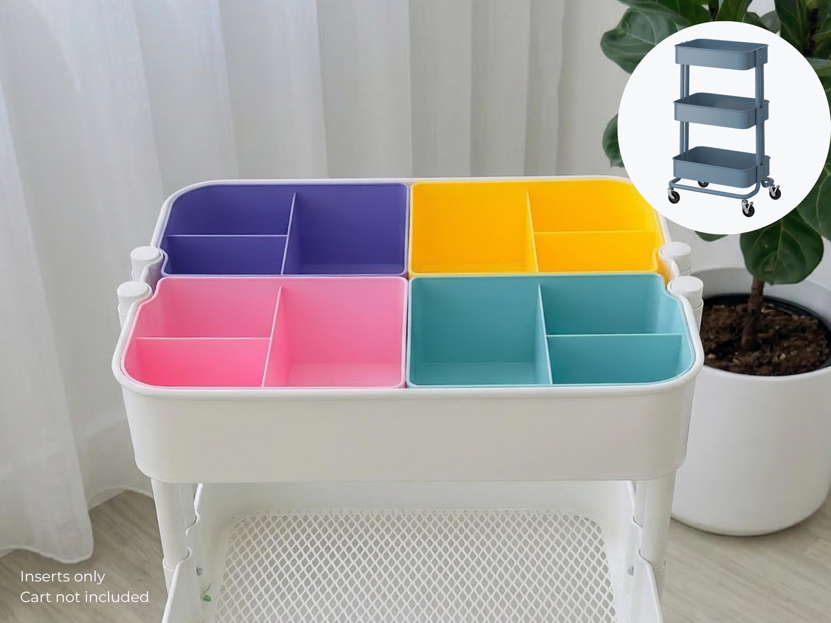 Cart Organizer Bins for IKEA Raskog, 4 PC Set | 3D Printed Storage Inserts | Custom Cart Dividers | Kitchen Office & Craft Organization