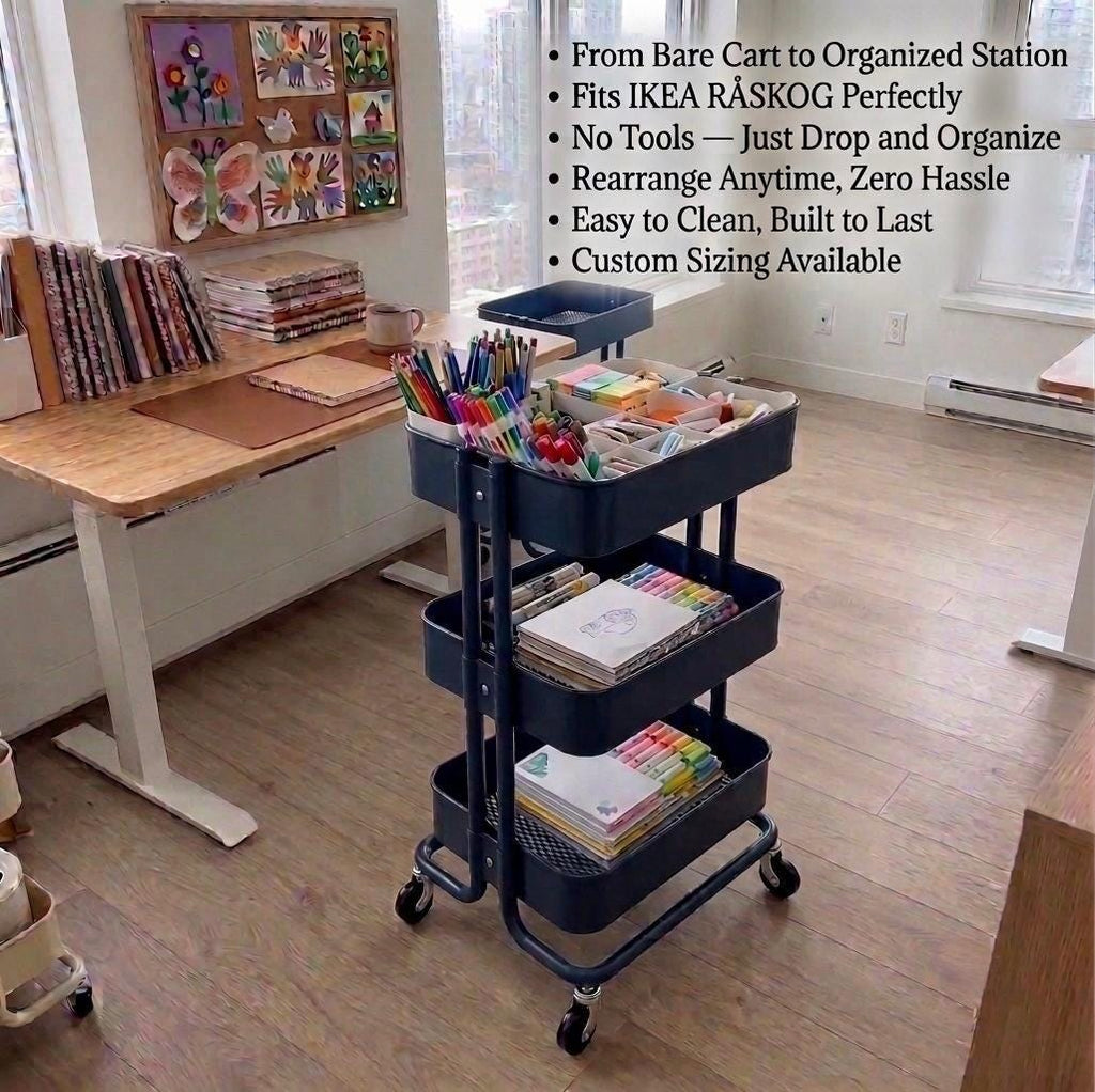 Teacher Cart Organizer Bins for IKEA Raskog | Classroom Supply Sorting Inserts for Rolling Trolley, Homeschool & School Organization