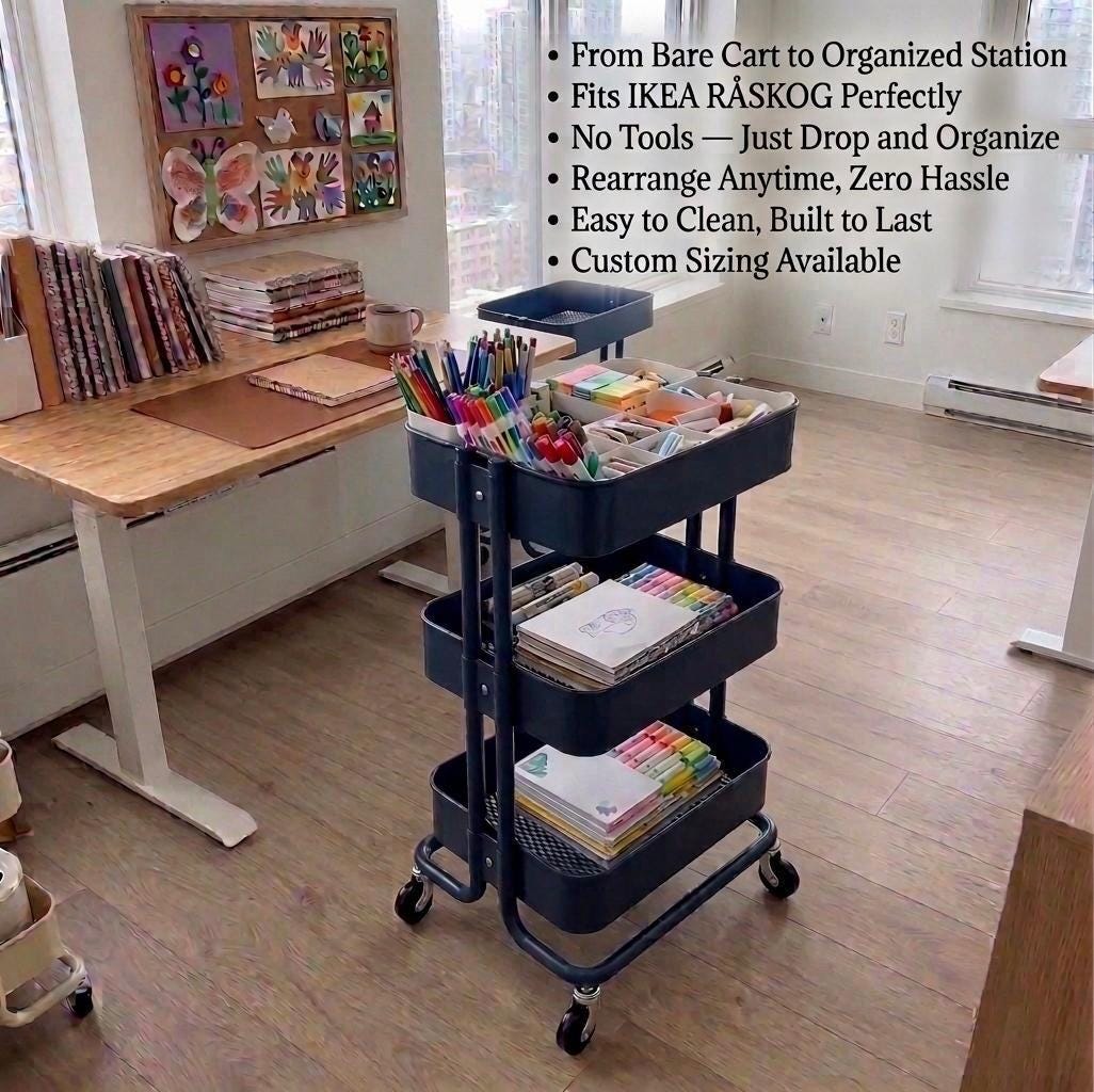 Teacher Cart Organizer Bins for IKEA Raskog | Classroom Supply Sorting Inserts for Rolling Trolley, Homeschool & School Organization