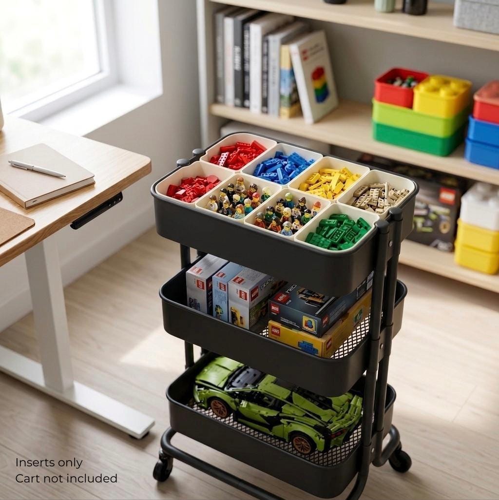 Storage Cart Organizer for IKEA Raskog | Modular Rolling Cart Insert Bins for Sorting Bricks, Minifigures & Sets