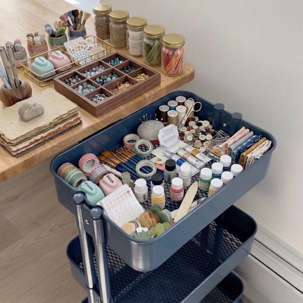 Craft Cart Organizer for IKEA Raskog | Modular Storage Bins for Sewing, Painting & Scrapbooking Supplies, Mobile Craft Room Cart