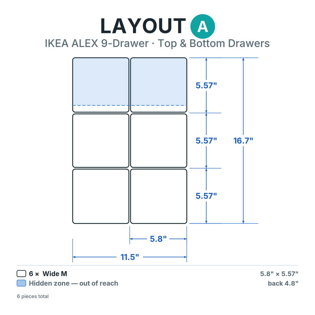Layout A — ALEX 9-Drawer, 1.75" & 2.9" inserts