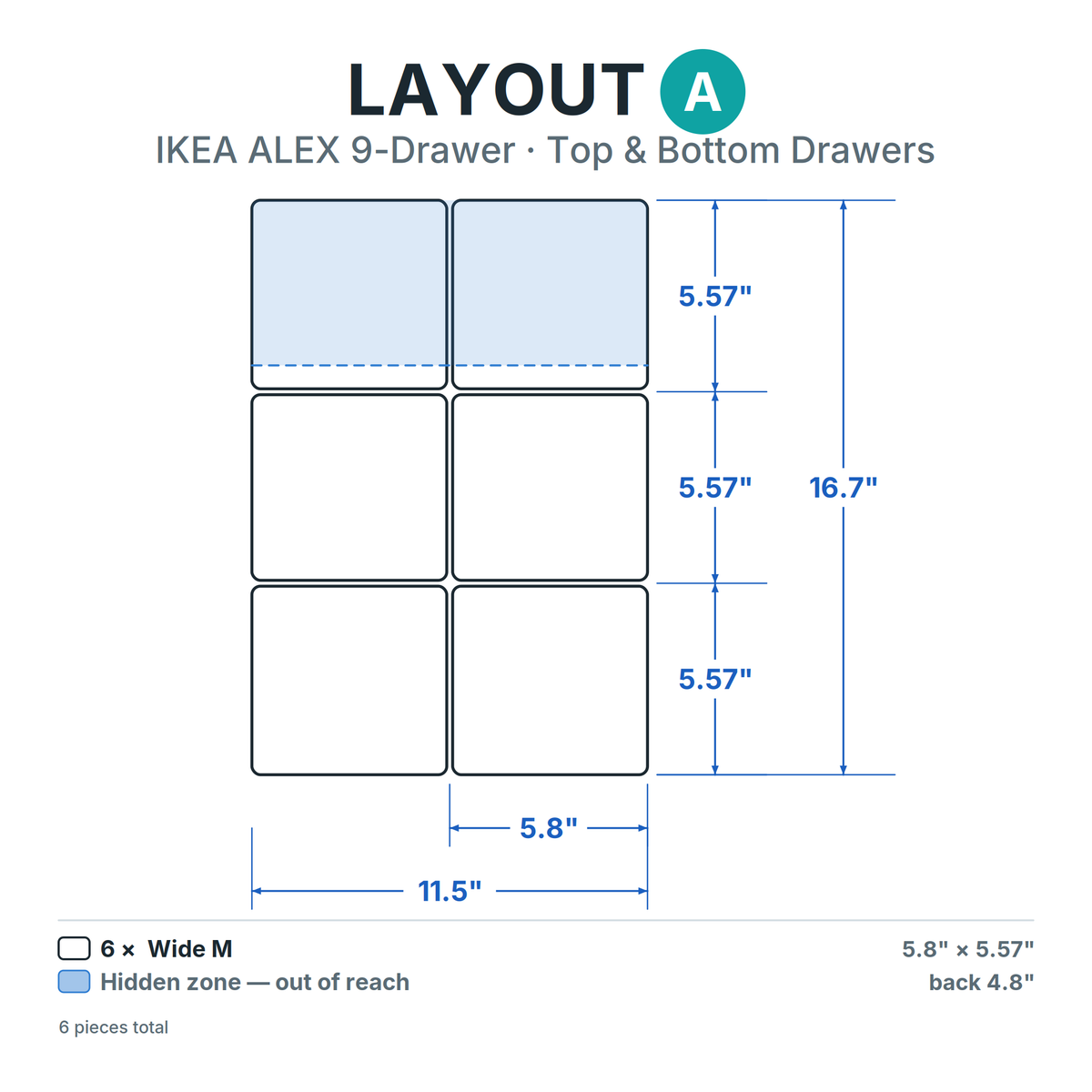 Layout A — ALEX 9-Drawer, 1.75" & 2.9" inserts