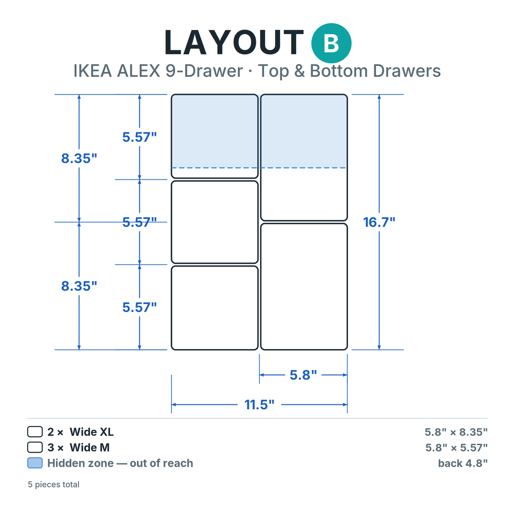 Layout B — ALEX 9-Drawer, 1.75" & 2.9" inserts