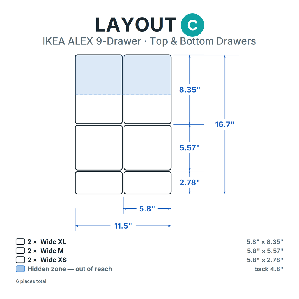 Layout C — ALEX 9-Drawer, 1.75" & 2.9" inserts