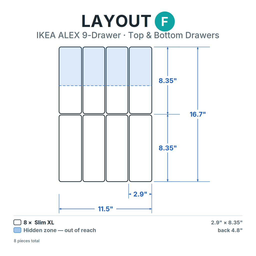 Layout F — ALEX 9-Drawer, 1.75" & 2.9" inserts